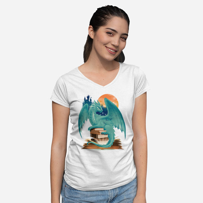 Book Of Dragon And Fantasy-Womens-V-Neck-Tee-dandingeroz