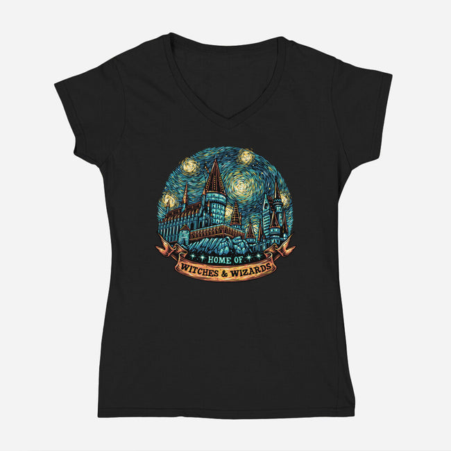 Home Of Witches And Wizards-Womens-V-Neck-Tee-glitchygorilla