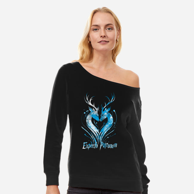 Expecto Patronum-Womens-Off Shoulder-Sweatshirt-kharmazero