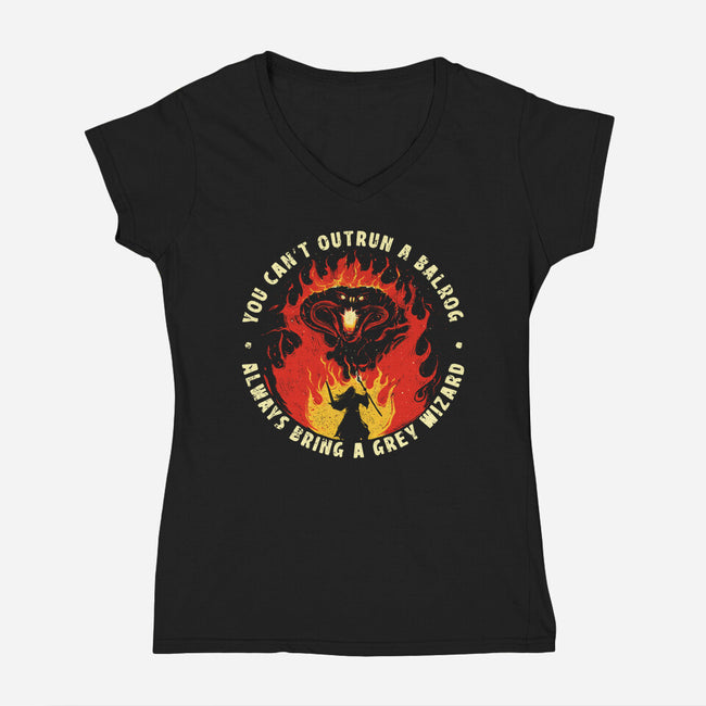 You Can't Outrun A Balrog-Womens-V-Neck-Tee-sebasebi