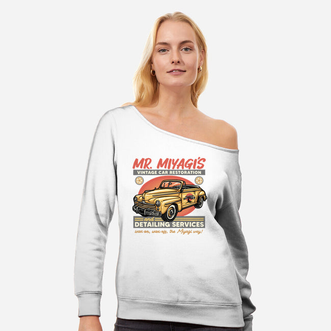 Miyagi Vehicle Restoration-Womens-Off Shoulder-Sweatshirt-glitchygorilla