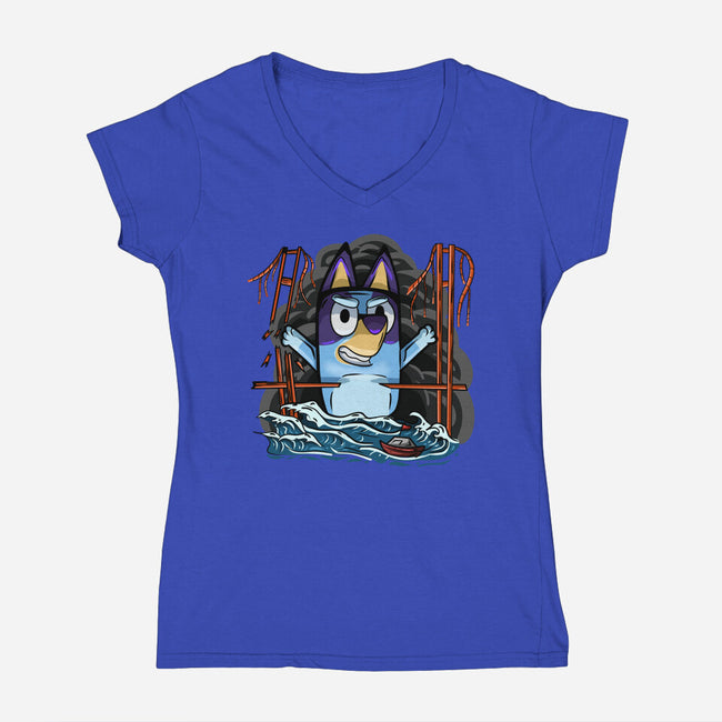 Kaiju Bluey-Womens-V-Neck-Tee-nickzzarto