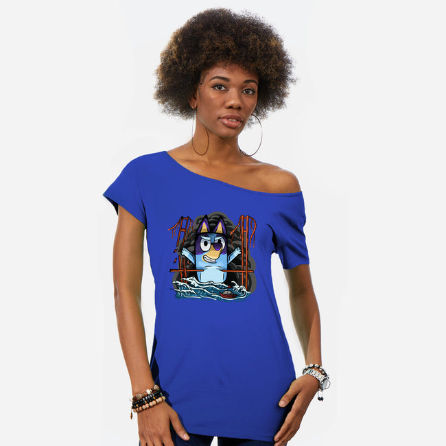 Kaiju Bluey-Womens-Off Shoulder-Tee-nickzzarto