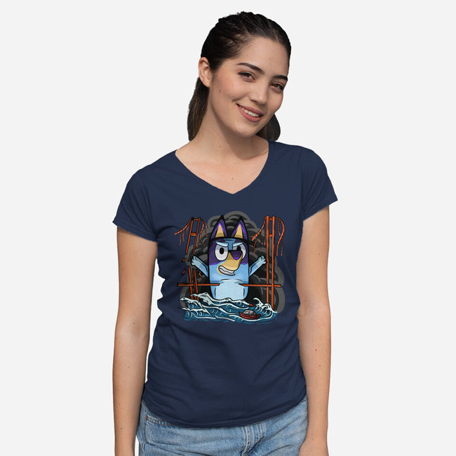 Kaiju Bluey-Womens-V-Neck-Tee-nickzzarto