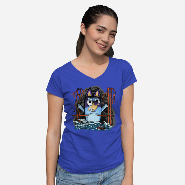 Kaiju Bluey-Womens-V-Neck-Tee-nickzzarto