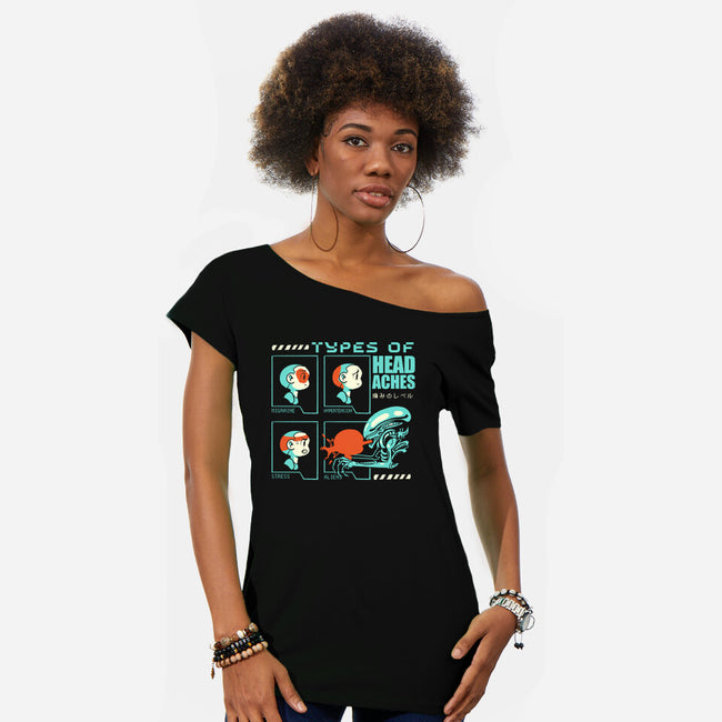 Types Of Headaches-Womens-Off Shoulder-Tee-Sketchdemao