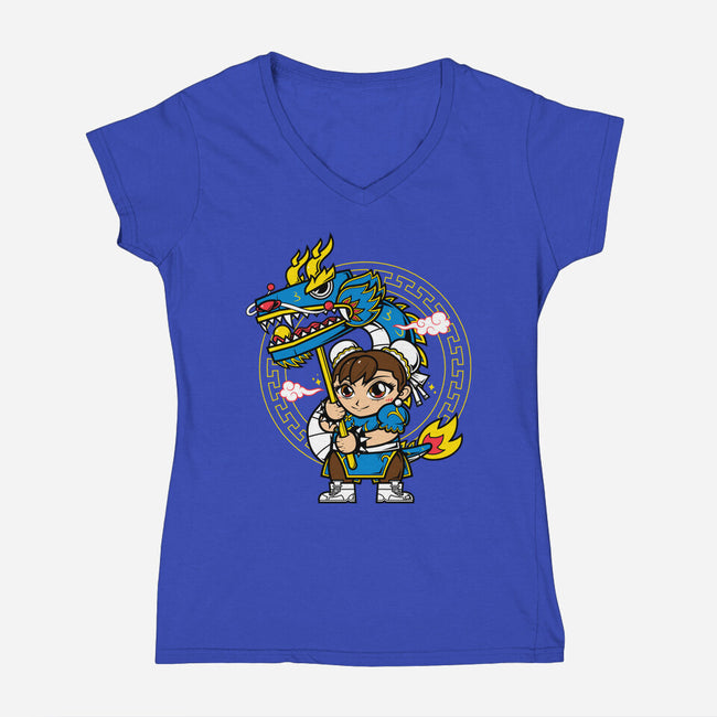 The Blue Dragon Dancer-Womens-V-Neck-Tee-krisren28