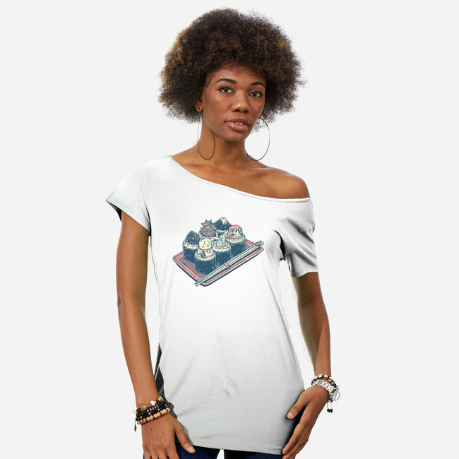 Sushi Family-Womens-Off Shoulder-Tee-glitchygorilla