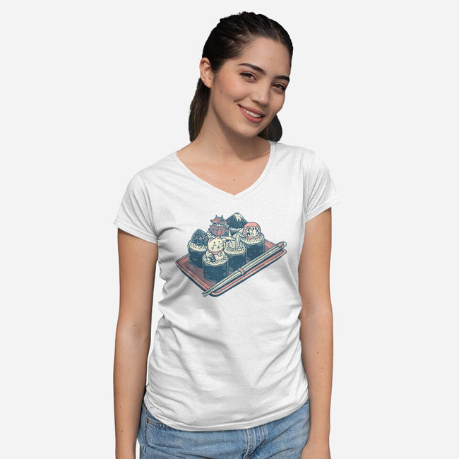 Sushi Family-Womens-V-Neck-Tee-glitchygorilla