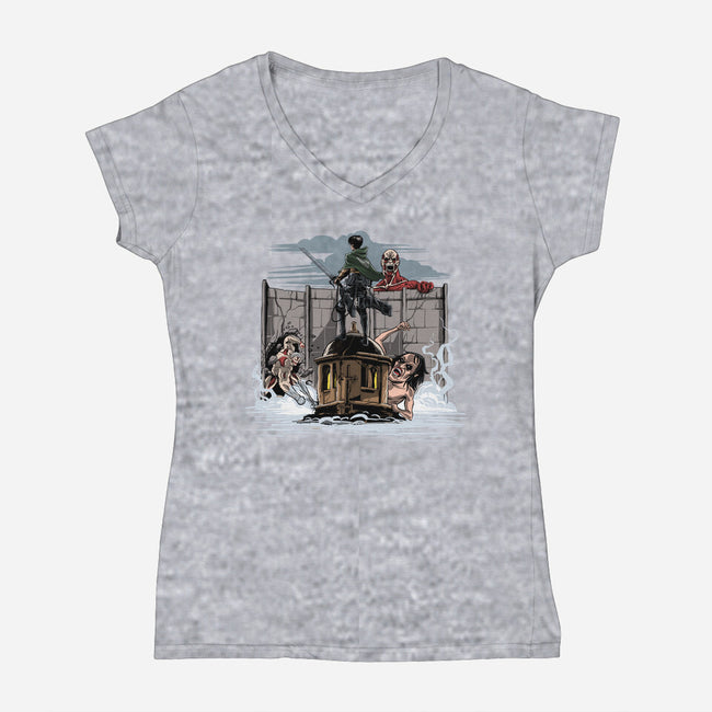 Wanderer Above The Sea Of Titans-Womens-V-Neck-Tee-zascanauta