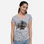 Wanderer Above The Sea Of Titans-Womens-V-Neck-Tee-zascanauta