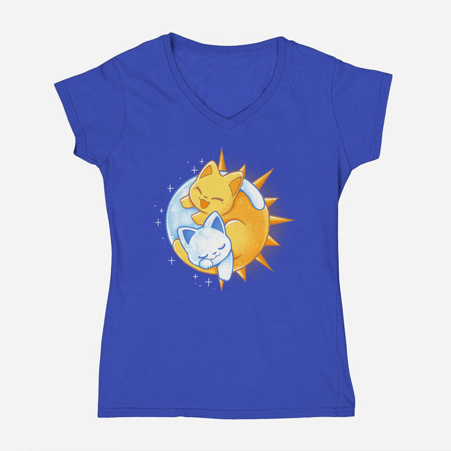 Sun Moon Kitten-Womens-V-Neck-Tee-Vallina84