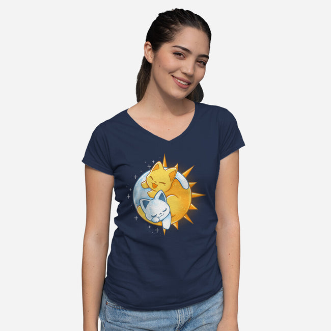 Sun Moon Kitten-Womens-V-Neck-Tee-Vallina84