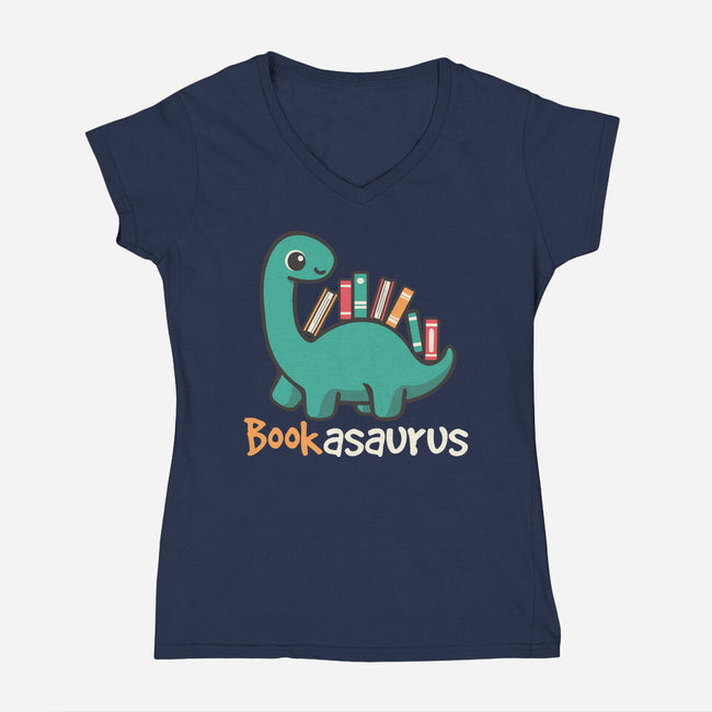 Bookasaurus-Womens-V-Neck-Tee-NemiMakeit