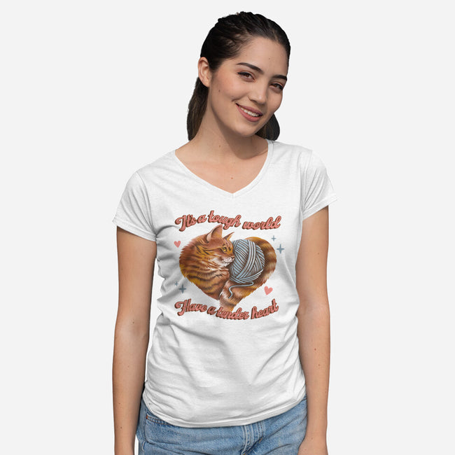 Tender Heart Cat-Womens-V-Neck-Tee-dandingeroz