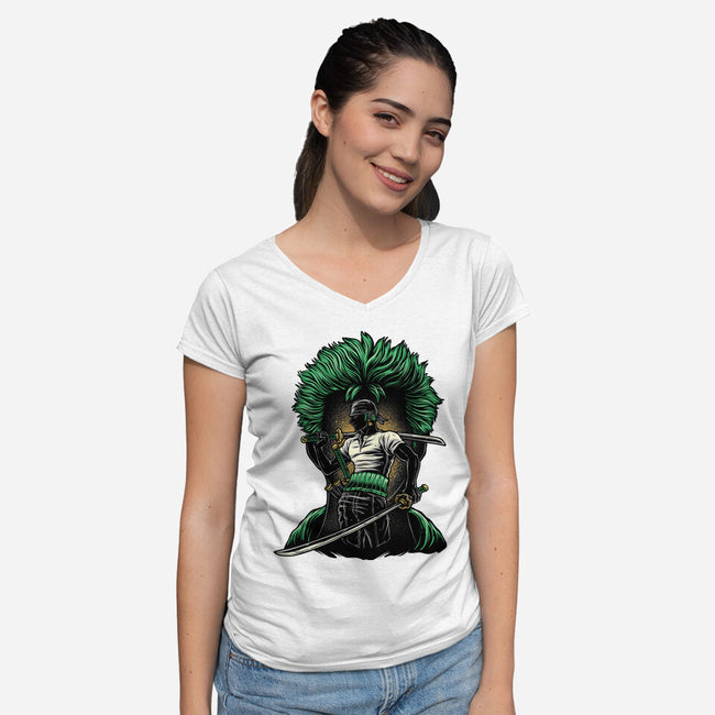 Pirate Hunter Fury-Womens-V-Neck-Tee-glitchygorilla