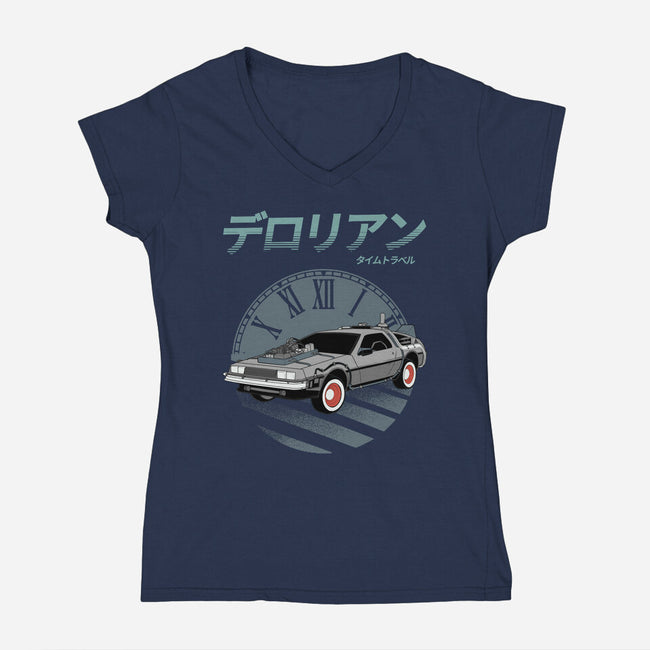 Time Travel Adventure 2-Womens-V-Neck-Tee-Astrobot Invention