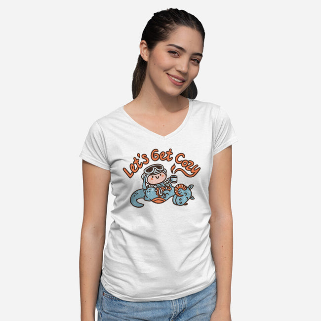 Lets Get Cozy-Womens-V-Neck-Tee-Wenceslao A Romero