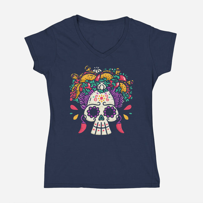 Frida Taco-Womens-V-Neck-Tee-Wenceslao A Romero