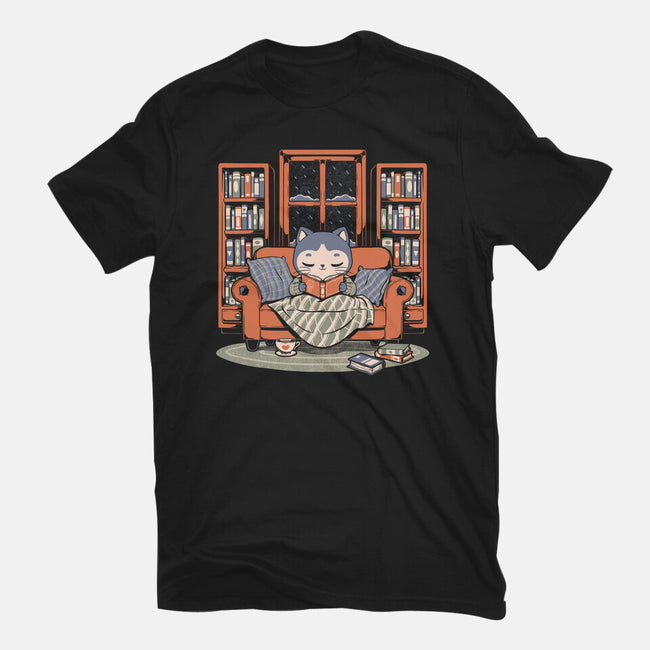 Cozy Book Winter Cat-Unisex-Basic-Tee-Studio Mootant