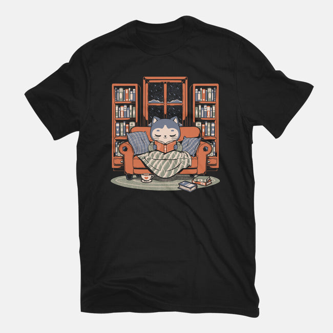 Cozy Book Winter Cat-Mens-Premium-Tee-Studio Mootant