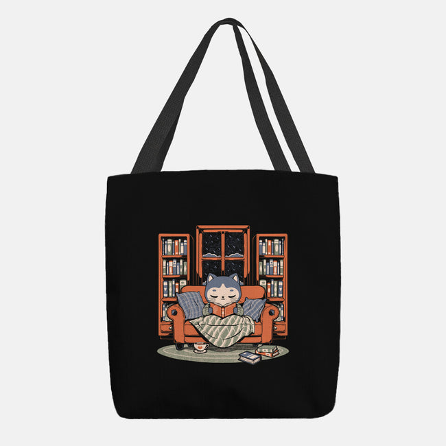 Cozy Book Winter Cat-None-Basic Tote-Bag-Studio Mootant