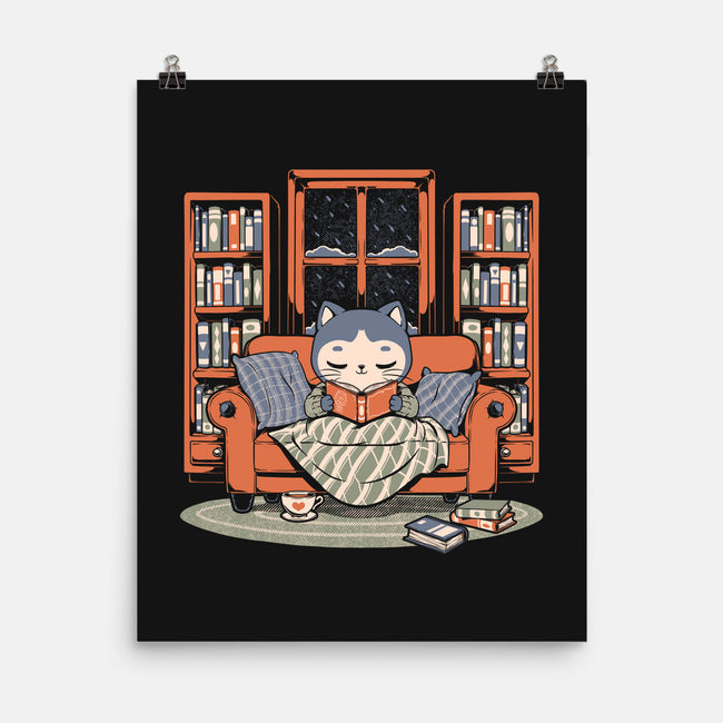 Cozy Book Winter Cat-None-Matte-Poster-Studio Mootant