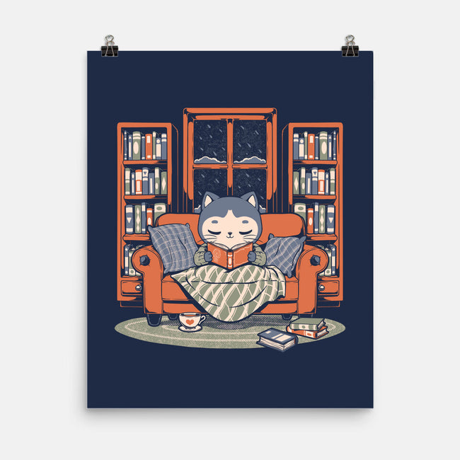 Cozy Book Winter Cat-None-Matte-Poster-Studio Mootant