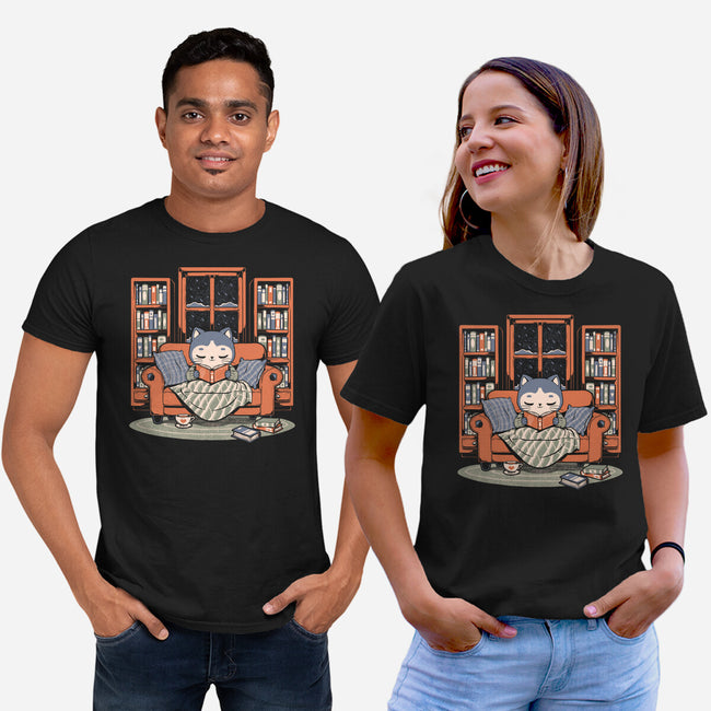Cozy Book Winter Cat-Unisex-Basic-Tee-Studio Mootant