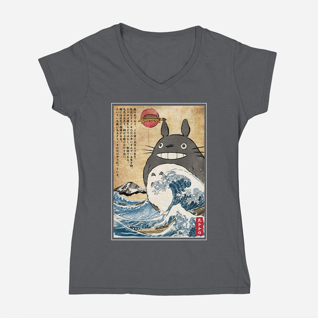 My Neighbor In Japan Woodblock-Womens-V-Neck-Tee-DrMonekers