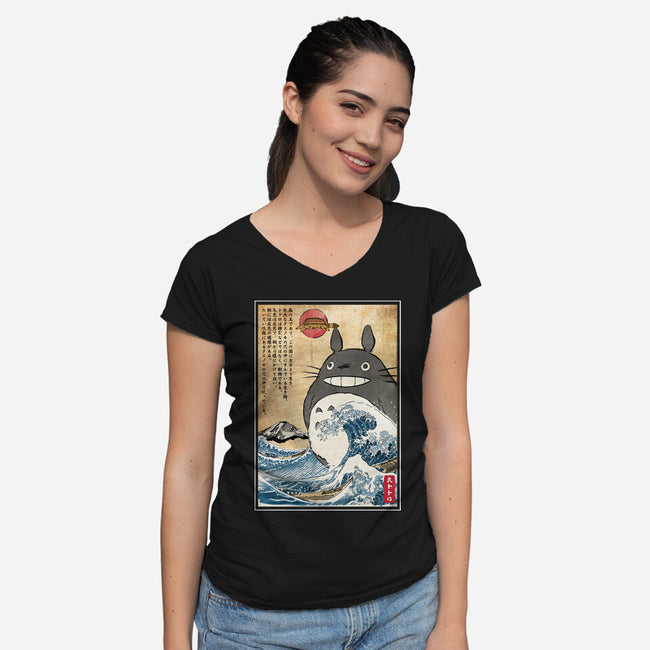 My Neighbor In Japan Woodblock-Womens-V-Neck-Tee-DrMonekers