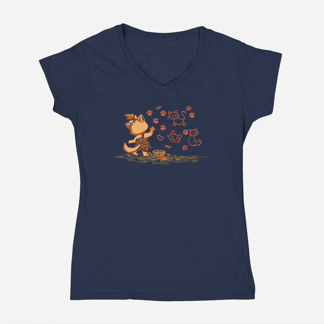 Ancient Doodles-Womens-V-Neck-Tee-worlddominationforcats