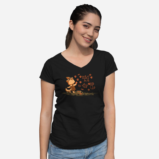 Ancient Doodles-Womens-V-Neck-Tee-worlddominationforcats