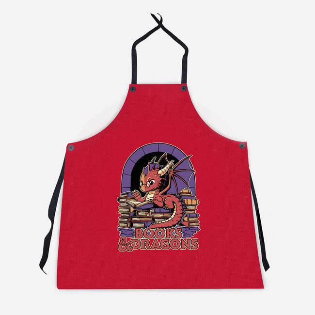 Books And Dragons-Unisex-Kitchen-Apron-Studio Mootant