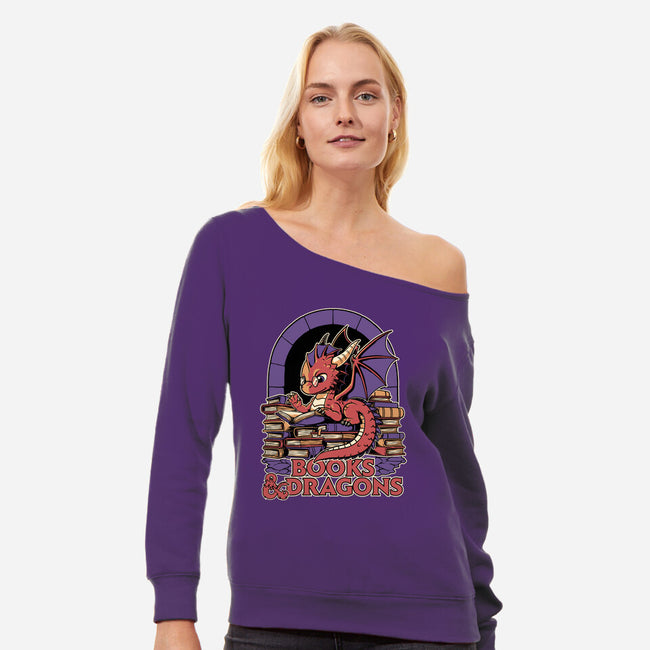 Books And Dragons-Womens-Off Shoulder-Sweatshirt-Studio Mootant