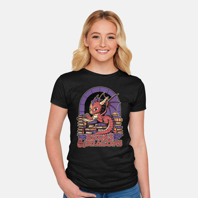 Books And Dragons-Womens-Fitted-Tee-Studio Mootant