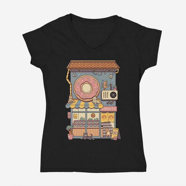 Donut House-Womens-V-Neck-Tee-vp021