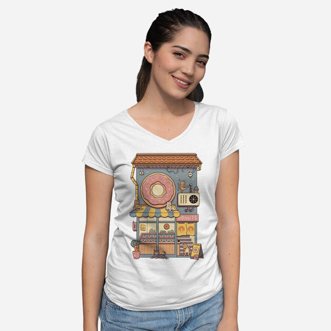 Donut House-Womens-V-Neck-Tee-vp021