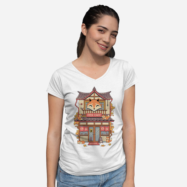 Fox Cafe-Womens-V-Neck-Tee-vp021