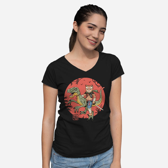 Raptor Catana Meowster-Womens-V-Neck-Tee-vp021