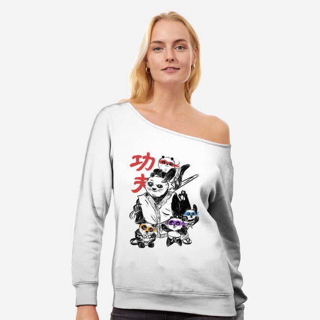 Kung Fu Panda Three-Womens-Off Shoulder-Sweatshirt-yumie