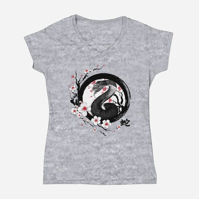 Year Of The Wood Snake-Womens-V-Neck-Tee-DrMonekers