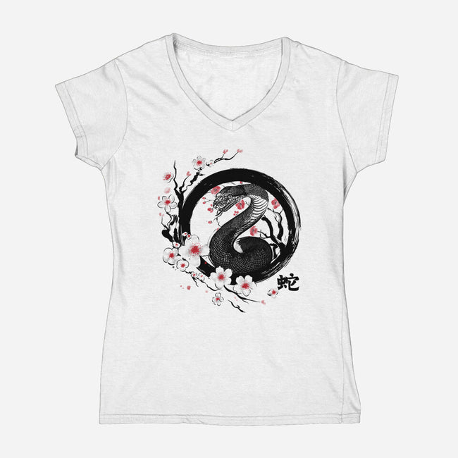 Year Of The Wood Snake-Womens-V-Neck-Tee-DrMonekers
