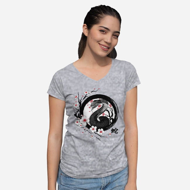 Year Of The Wood Snake-Womens-V-Neck-Tee-DrMonekers