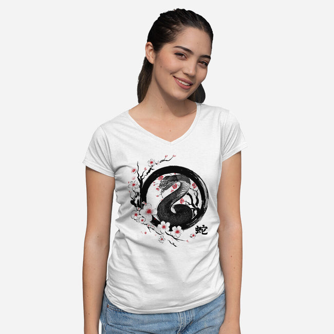Year Of The Wood Snake-Womens-V-Neck-Tee-DrMonekers