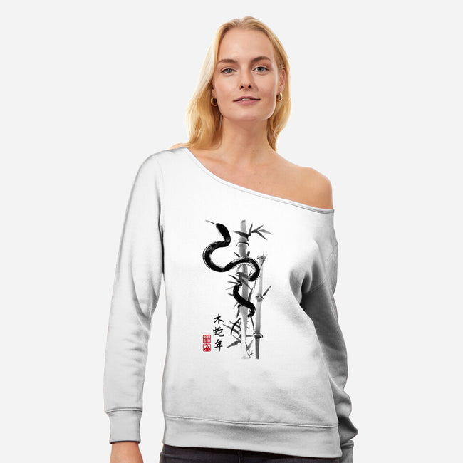 Year Of The Snake Sumi-e-Womens-Off Shoulder-Sweatshirt-DrMonekers