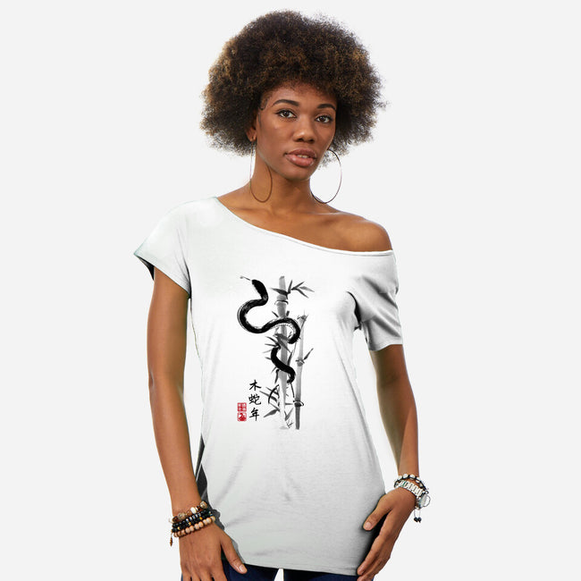 Year Of The Snake Sumi-e-Womens-Off Shoulder-Tee-DrMonekers