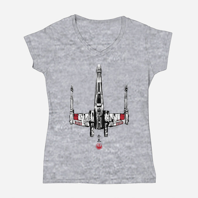 Red Five Sumi-e-Womens-V-Neck-Tee-DrMonekers