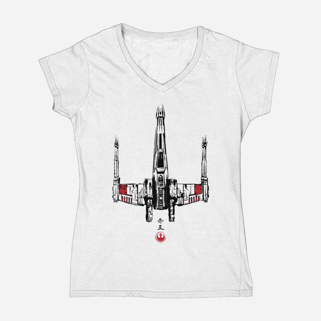 Red Five Sumi-e-Womens-V-Neck-Tee-DrMonekers