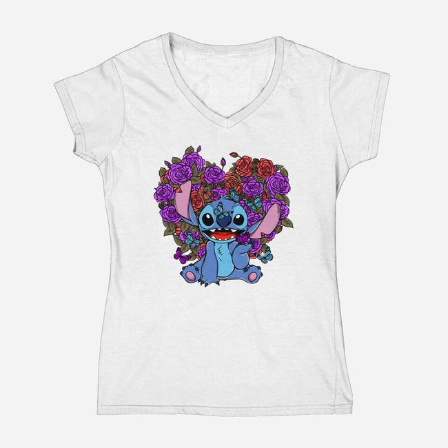 Stitch With Butterfly-Womens-V-Neck-Tee-Superblitz